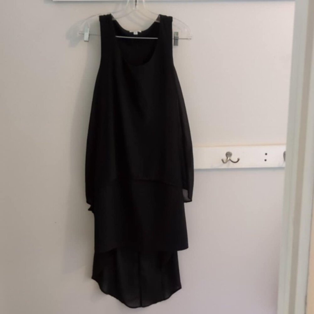 Charming Charlie Medium Blck Dress Layered Midi Tank Chiffon New Elegant Classic